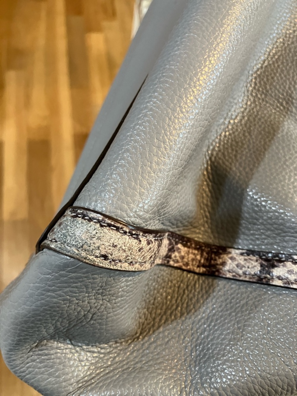 Coach Pebbled Leather Gray Hobo Shoulder Bag with Exotic Snakeskin-Embossed Trim - Picture 10 of 16